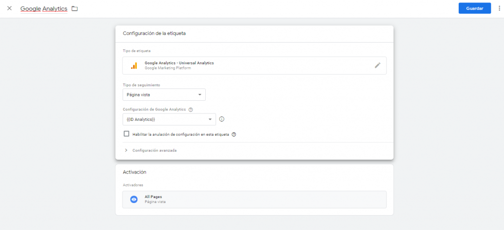 guardar configuracion etiqueta google analytics guardar configuracion etiqueta ga