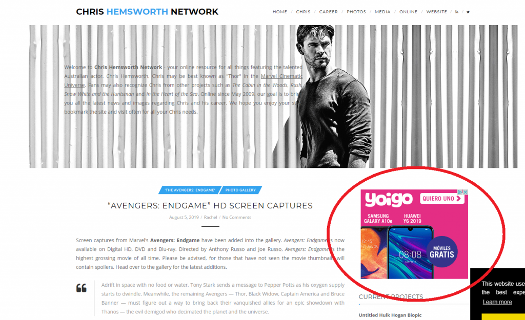 web de fans de chris hemsworth