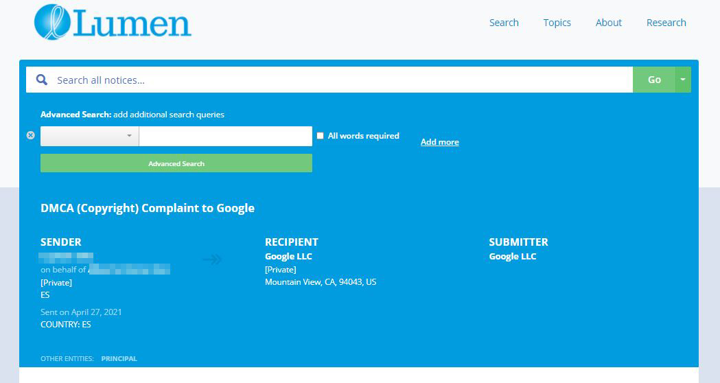Ver detalles sobre una denuncia por infracción de propiedad intelectual 1 Ver detalles sobre una denuncia por infracción de propiedad intelectual 1