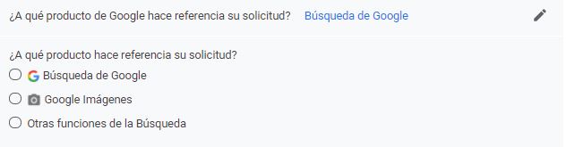Paso 1: Seleccionamos a qué producto de Google hace referencia nuestra solicitud Paso 1: Seleccionamos a qué producto de Google hace referencia nuestra solicitud